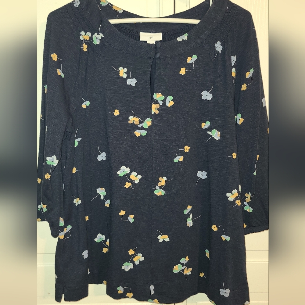 J. Jill Navy Floral Blouse